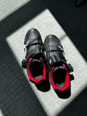 Peloton Black Cycling Shoes with Red Lining